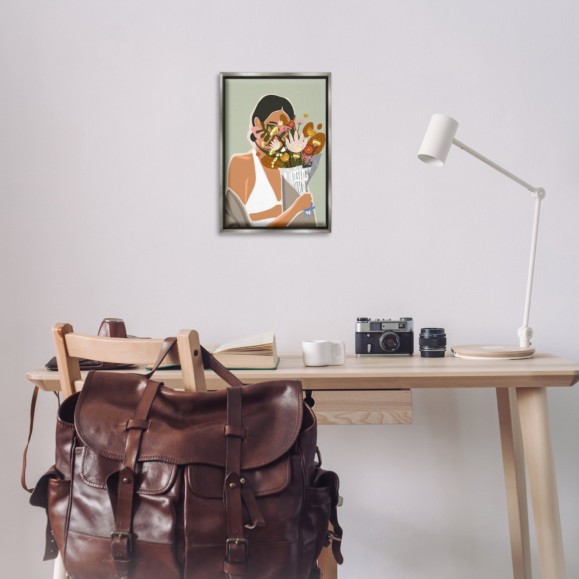 Stupell Industries Woman & Plant Bouquet People Painting Gray Floater Framed Canvas Art Print Wall Art, 17 x 25