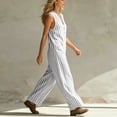 thumbnail image 4 of Guluxicc Womens Linen Jumpsuit Sleeveless Casual Wide Legs Rompers Baggy Button Down V Neck Summer Overalls with Pockets, 4 of 7