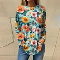 thumbnail image 2 of WTOBBY Casual Women's Flower Print Long Sleeve T-shirt Top with Loose Round Neck Pullover Style Lightweight and Stretch Fabric Perfect for Comfortable Daily Outfit,Saffron L, 2 of 5