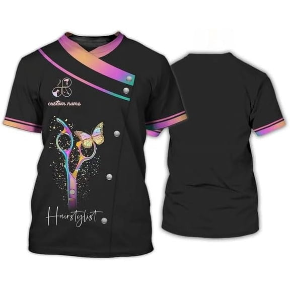 Personalized Barber Shop Women's T-Shirt, Hairdresser Uniform, 3D Barber Shirts (S)
