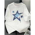 thumbnail image 1 of Boys' Summer Casual T-Shirt - Black Geometric Star Print with Blue & White Design, Lightweight Breathable Fabric, Regular Fit Round Neck, Machine Washable for Teens, Shirts for Summer, 1 of 6