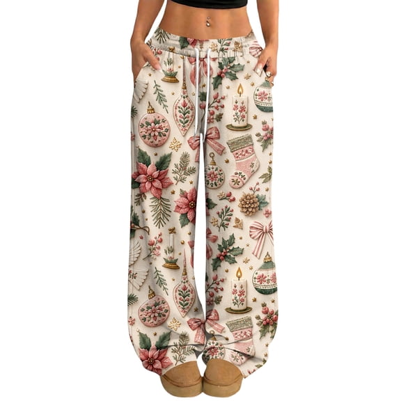 Hearthz Christmas Pajamas Pants for Women High Waist Wide Leg Womens Pajamas Pants Fall Winter Womens Lounge Pant Xmas Sleeping Pants Women