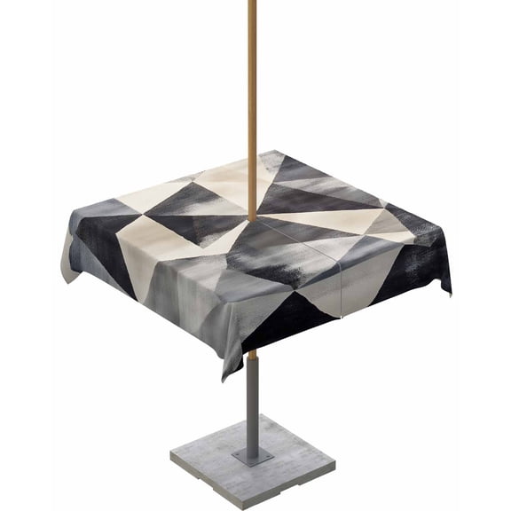 Fsddascl Black White Rhombus Outdoor Tablecloth - 54x54 Inch Square Dining Table Cover, Vintage Abstract Geometric Waterproof Outdoor Table Cloth with Umbrella Hole & Zipper for Picnic/Patio/Party
