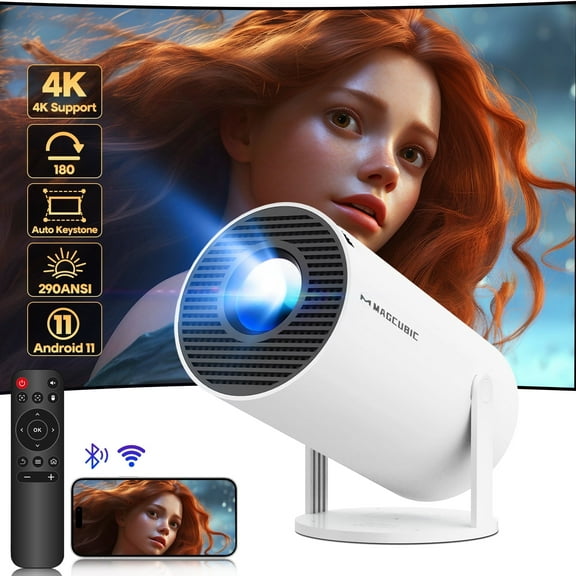 Magcubic Projector 4K 1080P Supported with WiFi and Bluetooth, Portable Mini projector, 180° Rotatable Home Theater, Compatible for Laptop, PC, Smartphone