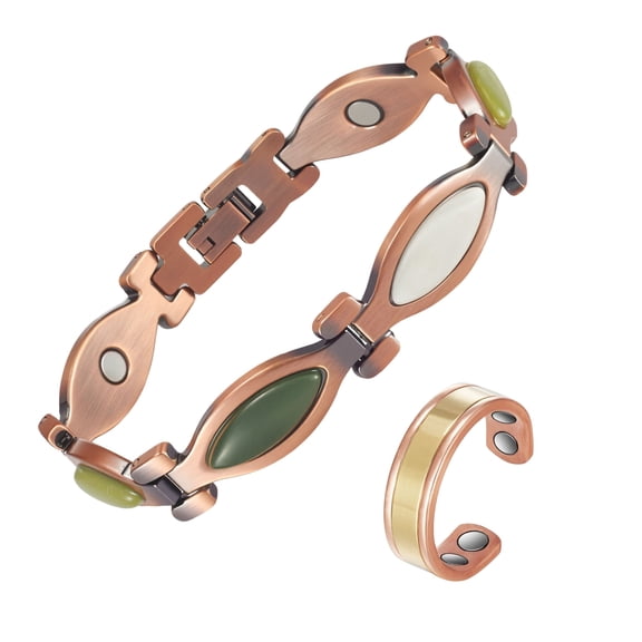 Metaljc 99.99% Pure Copper Magnetic Bracelets for Women , Copper Jewelry Set of 2