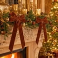 thumbnail image 4 of AZXY Long Tail Velvet Bow Christmas Ornament 2PCS, Brown Fabric Bowknot Embellishment, Indoor Christmas Decorations, Soft Wreath Tree Hanging Decor for Mantel Gift Chair, 4 of 7