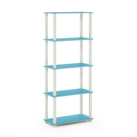 Furinno Turn-S-Tube 5-Tier Square Tubes Display Shelf, Light Blue/White