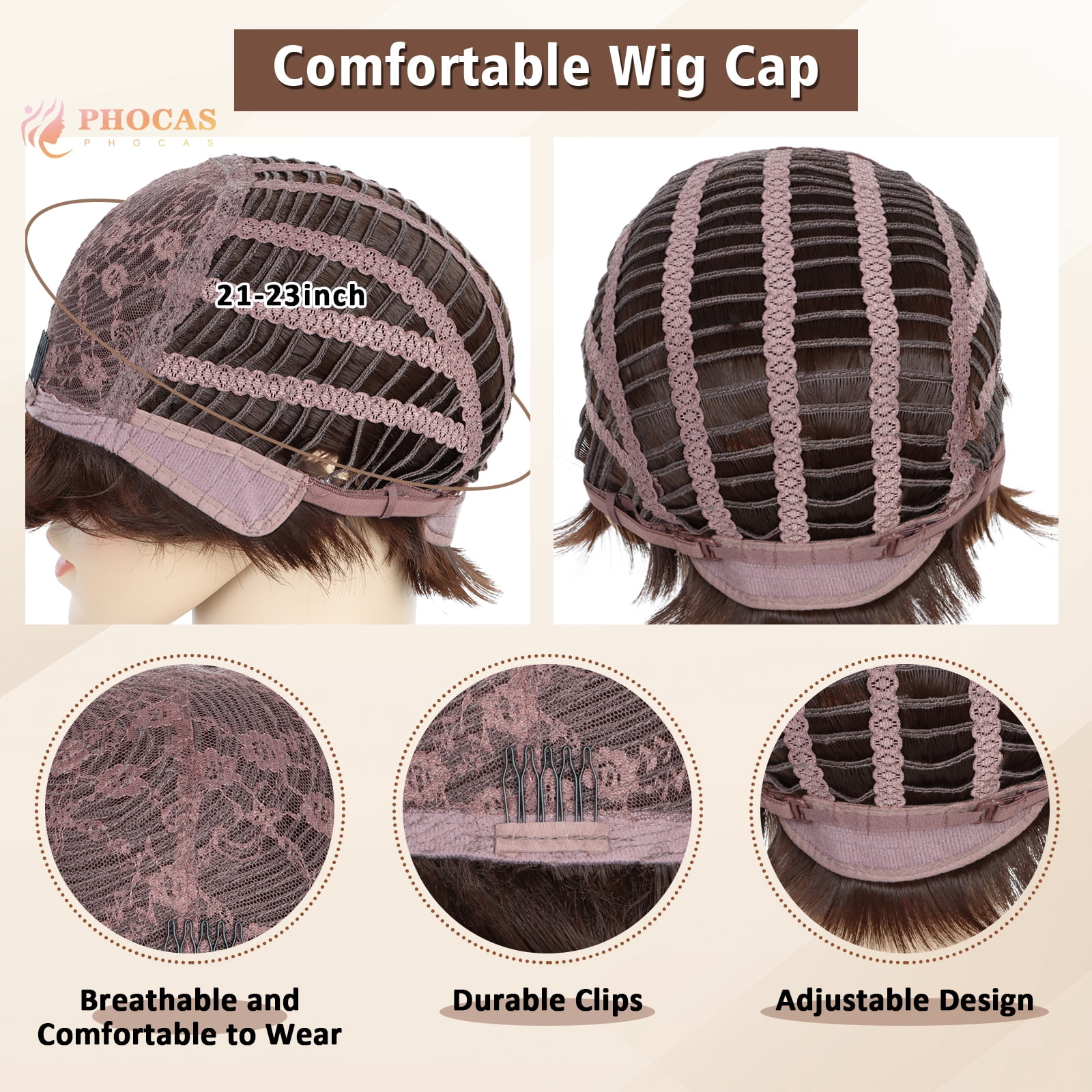 PHOCAS Black Cherry Short Pixie Wigs for Women Synthetic Black Short Wigs with Bangs Wefted Wig Caps