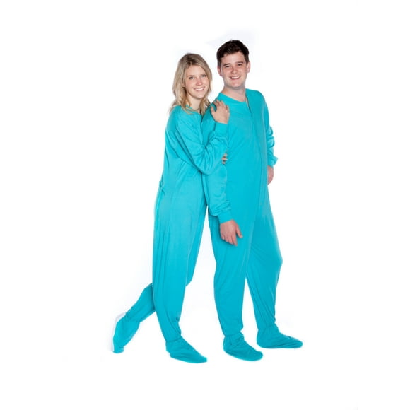 Big Feet PJs Turquoise Jersey Knit Adult Sleeper Footed Pajamas