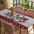 thumbnail image 3 of Christmas Table Cloths for 5 Foot Rectangle Tables, Winter Poinsettia Wooden Grain Red Black Plaid Patio Waterproof Elastic Fitted Tablecloths, Washable Rectangular Table Cover for Camping, 3 of 8