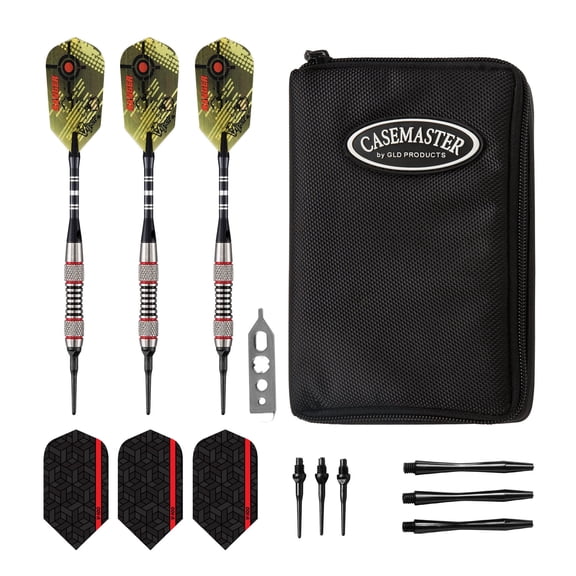 Viper Ranger Tungsten Soft Tip Darts Red Rings 18 Grams and Casemaster Select Black Nylon Dart Case