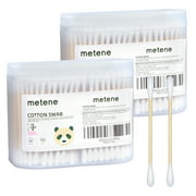 Metene Cotton Swabs, Cotton Tips with Bamboo Sticks, 600 Count Cotton Buds, Double Tipped Cotton Sticks, Organic, Soft and Ample Cotton Ear Swabs, Not Easy to Bend