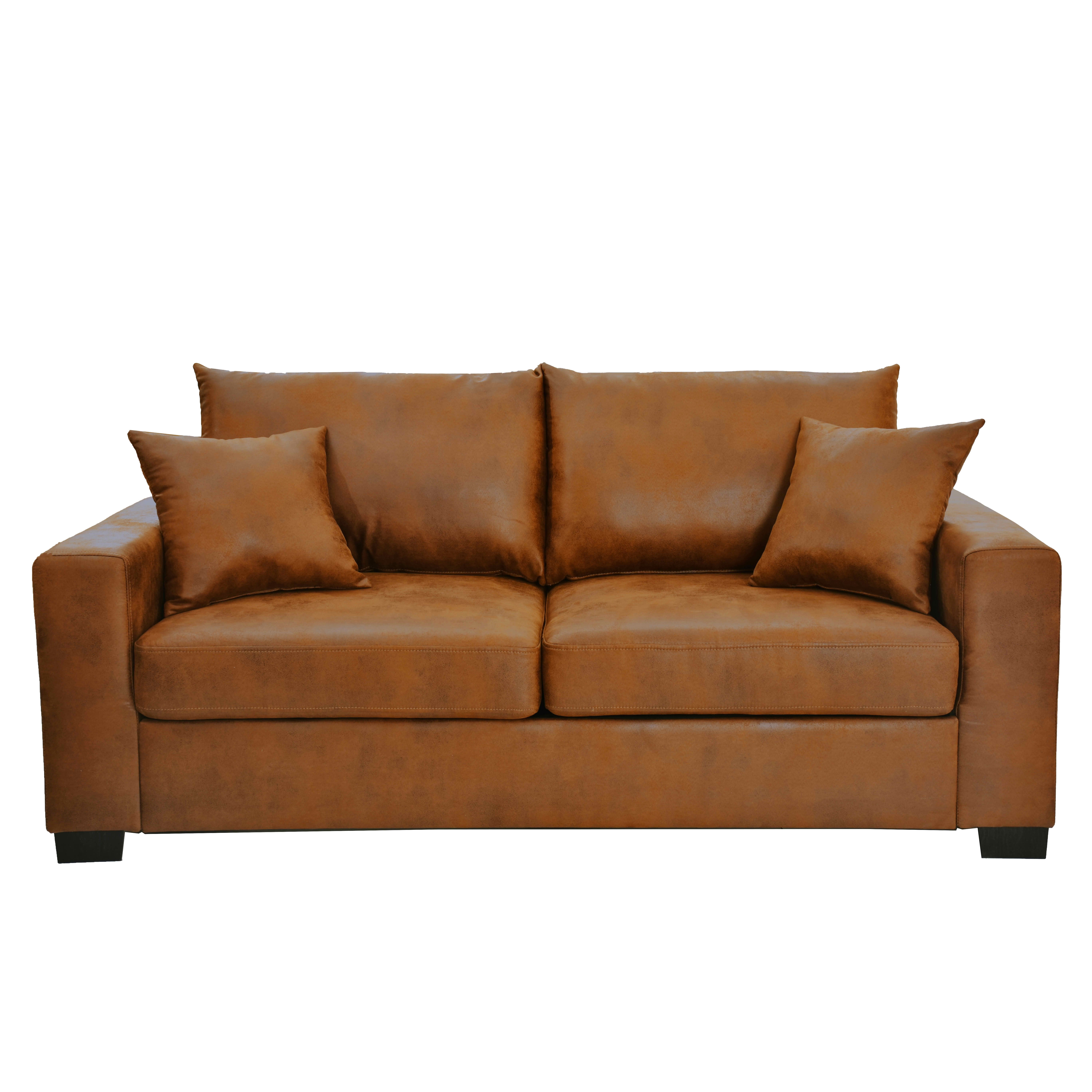 MAYEERTY 69 Inch 2‑Seater Upholstered Sofa, Textured Fabric Couch with 2 Throw Pillows and Plastic Legs for Apartment, Living Room, Home Office