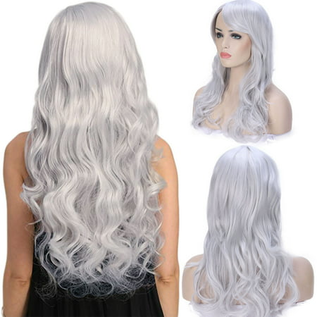 S-noilite Anime Cosplay Synthetic Wig Long Curly Wavy Heat Resistant Fiber Full Wig with Bangs Layered Vogue for Women Ash blonde,19