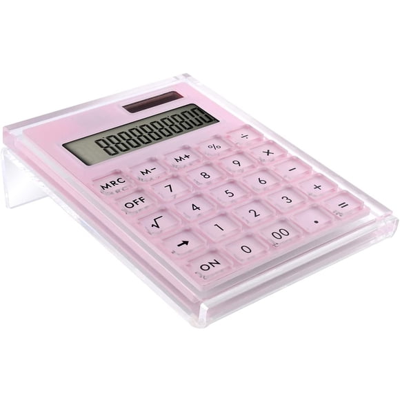 Calculadora Acrílica EXPUTRAN Rosa con Soporte Batería y Energía Híbrida Solar 12 Dígitos