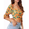 thumbnail image 1 of Lovito Boho Tropical Bishop Sleeve Sweetheart Lace Up Blouses, 1 of 5
