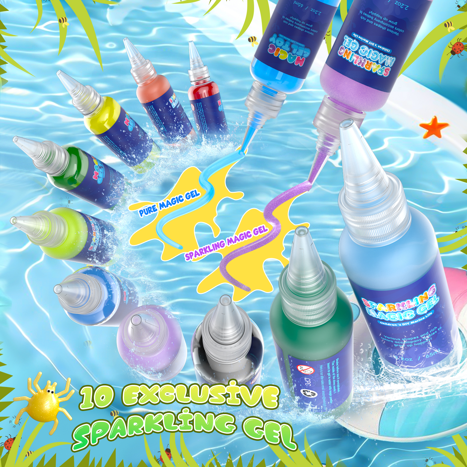 Beefunni Magic Fairy Water Elf Toy for Kids, Creative Water Gel Kit with 10 Color Magic Gels & 6 Molds, Kids Art Ceaft Set, Birthday Gift for Kids (Insect)
