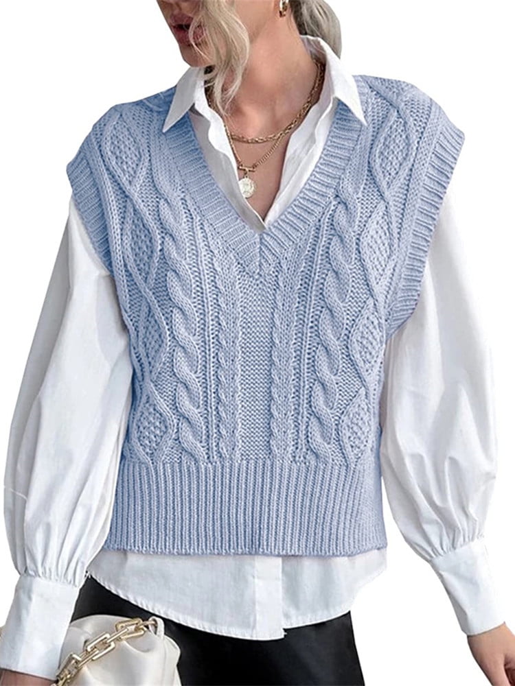 Langwyqu Spring Fall VNeck Women Sleeveless Knit Vest Ribbed Sweater