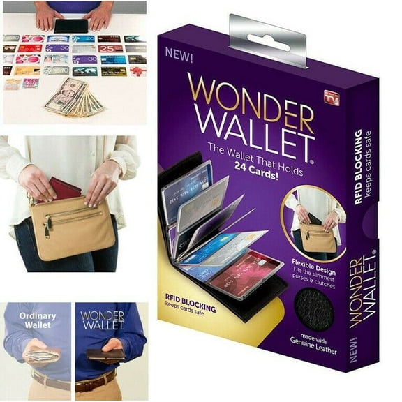 Wonder Wallet RFID Wallet Slim Unisex Card Wallet Black Leather Wallet