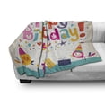 thumbnail image 3 of Birthday Party Soft Flannel Fleece Blanket, School Theme Math Student Note Pad Floral Rainbow Colored Party Words Print, Cozy Plush for Indoor and Outdoor Use, 60" x 80", Multicolor, by Ambesonne, 3 of 6