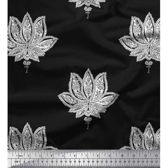 Soimoi Cotton Voile Fabric Floral Block Printed Craft Fabric by The Yard 42 Inch Wide
