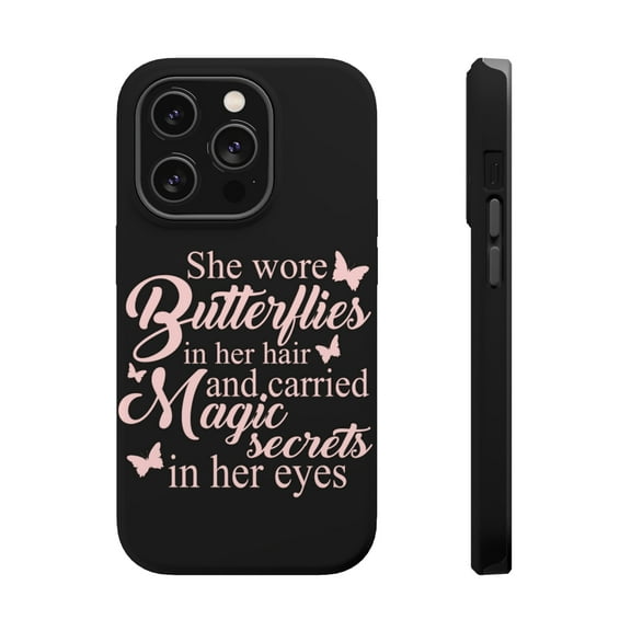 DistinctInk MagSafe Tough Case for Apple iPhone 15 Pro (6.1" Screen) - Butterflies in Her Hari, Magic Secret Eyes - Lightweight Grip