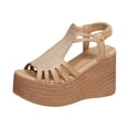 thumbnail image 5 of Rokment Women's Boho Glitter Rhinestones Platform Wedge Dress Sandals 2026 Beach Fashion Sparkly Chunky High Heels Slingback Sandal Casual Dressy Summer Shoes for Bride Wedding Ladies Beige Size 6.5, 5 of 6