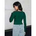 thumbnail image 3 of Women's Long Sleeve Square Neck Crop Top Ribbed Slim Fitted Casual T-Shirt Tops, 3 of 4