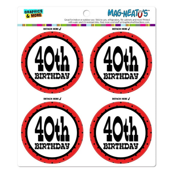40th Fortieth Birthday Red Black Polka Dots MAG-NEATO'S(TM) Car/Refrigerator Magnet Set