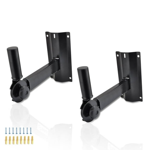 PYLE PSTNDW15 - Dual Universal Adjustable Wall Mount Speaker Bracket Stands with Angle, Tilt, Rotation Adjustment