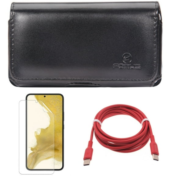 For Samsung Galaxy S21 (6.2") - Anti-Glare TPU Film Matte Screen Protector   PD Fast Charger USB-C to Type-C Red 6ft Long Cable   Swivel Leather Case Belt Clip