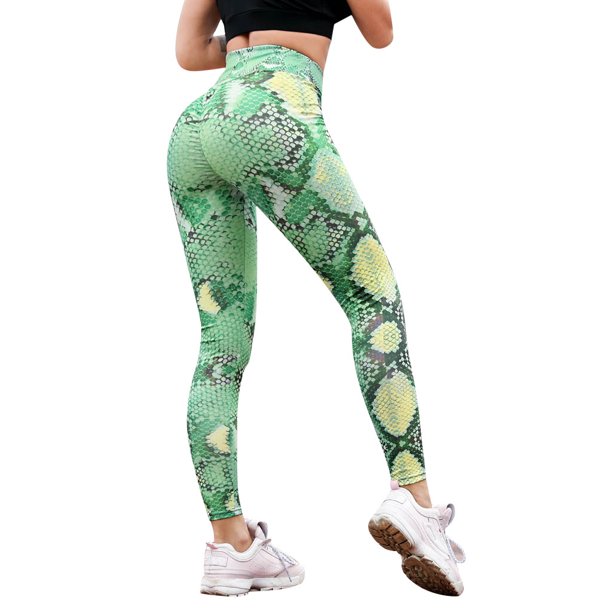 Gibobby Pantalones deportivos Serpentine Leggings de cintura alta Serpentine Mujer Pantalones de yoga Mallas de cuero de malla(Verde, L)