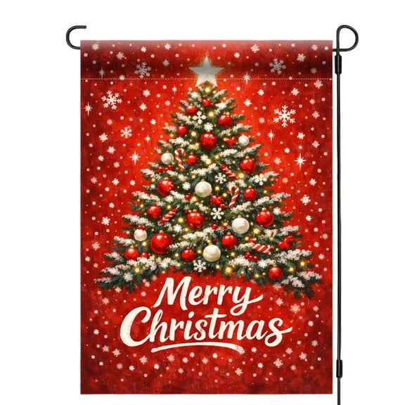 Christmas Garden Banner 12x18 Inch Merry Christmas Tree Yard Flag for Outdoor Holiday Decor, 1 Pack