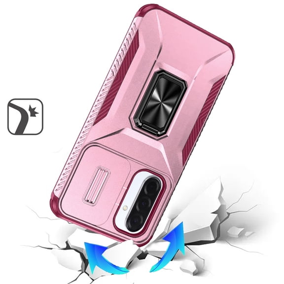 XPM for Samsung Galaxy A17 5G Phone Case, Case, Camera Cover with Magnetic Rotation Ring Stand, Military Grade Hybrid Hard TPU Shockproof Cover for Galaxy A17 (Pink Burgundy)