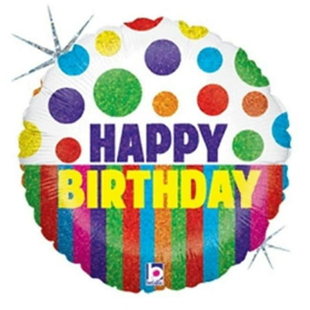 Betallic 55536 18 in. Happy Dots Birthday Stripes Flat Balloon, Pack of 5