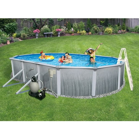 Blue Wave Oval 24' x 12' x 52" Deep Martinique 7" Top Rail Metal-Walled Swimming Pool