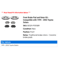 thumbnail image 2 of Front Brake Pad and Rotor Kit - Compatible with 1999 - 2003 Toyota Solara 2000 2001 2002, 2 of 2