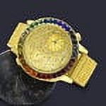 Chronograph Real Diamond Dial Men's 18K Gold Finish Flower Bezel Band Custom Watch Analog 45mm W/Date Canary Rainbow Multi Tone