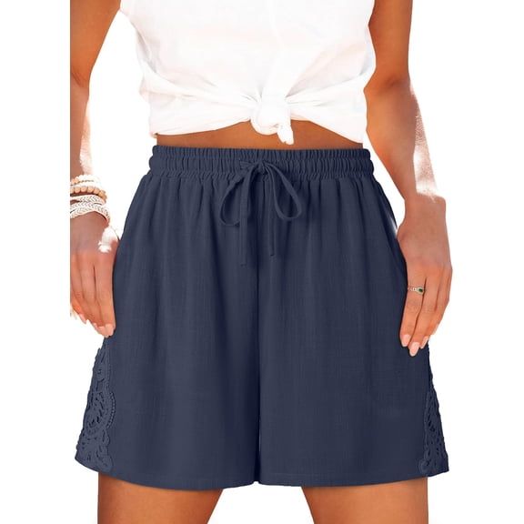 SHEWIN Women's Shorts Casual Flowy High Waisted Comfy Summer Elastic Drawstring Boho Dressy with Pockets