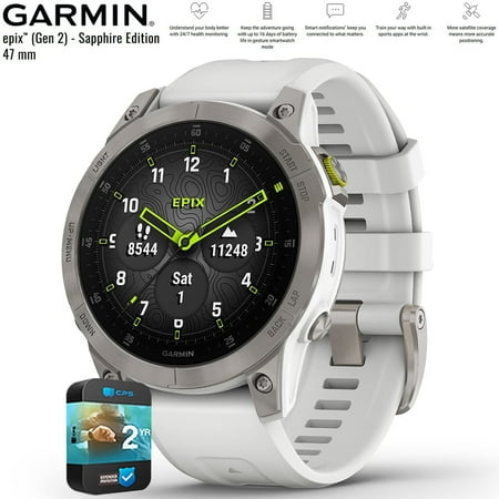 Garmin Epix Gen 2 Premium Active Smartwatch, 010-N2582-20, 47 mm, White Titanium, Bundle with 2 year CPS Enhanced Protection Pack