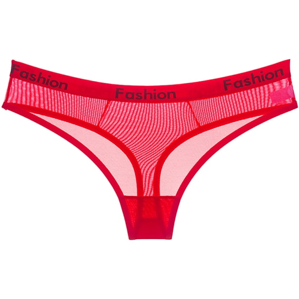 Gibobby Ropa interior mujer algodón Braguitas de red transparentes sexis para mujer, bragas sin costuras de cintura con letras impresas para mujer, Tanga(Rojo, M)