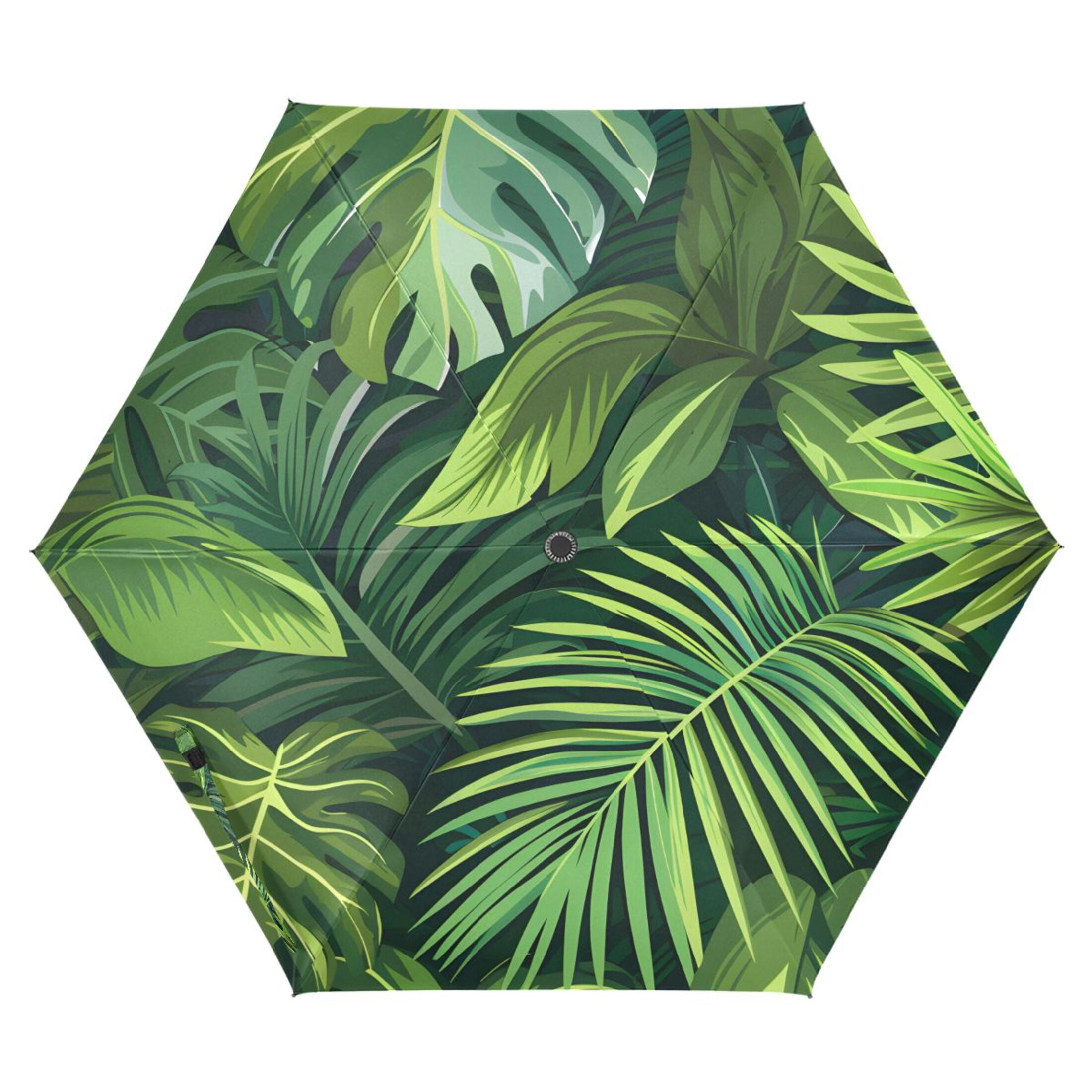 Palm Leaves Compact Sun Umbrella Windproof Travel Umbrellas for Rain Strong Portable UV Protection
