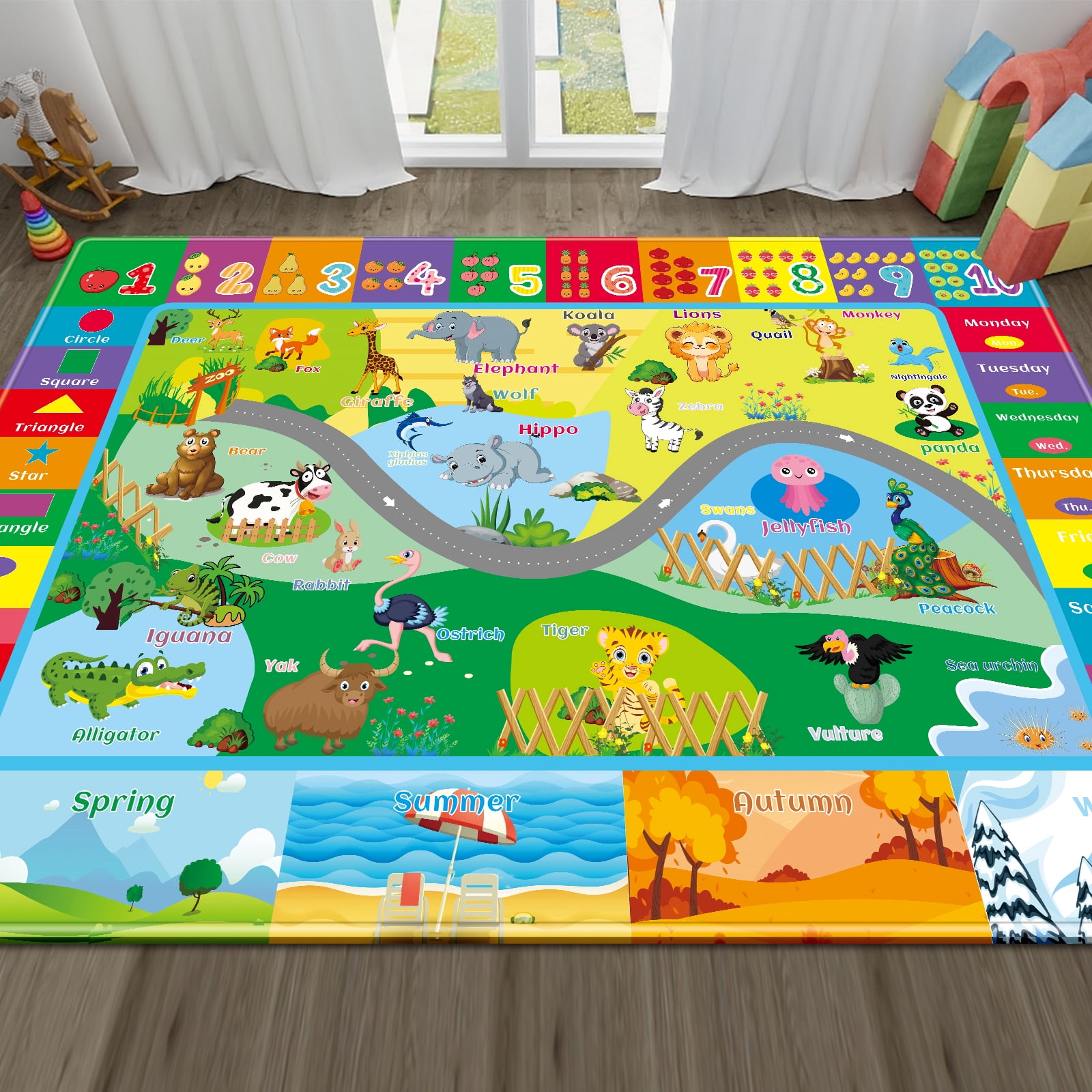 Kids Rugs Play Mat, Animals Zoo Play Rug for Playroom, Fun Playmat ABC Alphabet Educational Area Rug, Kids Baby Floor Mat, Kids Play Rug for Nursery Classroom Bedroom (110.2X78.7 INCH)
