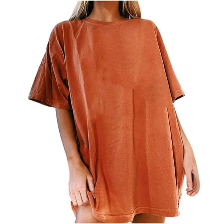 

Maternity Blouses Women s Vintage Behind Landscape Printed Pattern Casual Short Sleeve Tops Blouse Loose Round-Neck Oversized T Shirts for Women Orange S