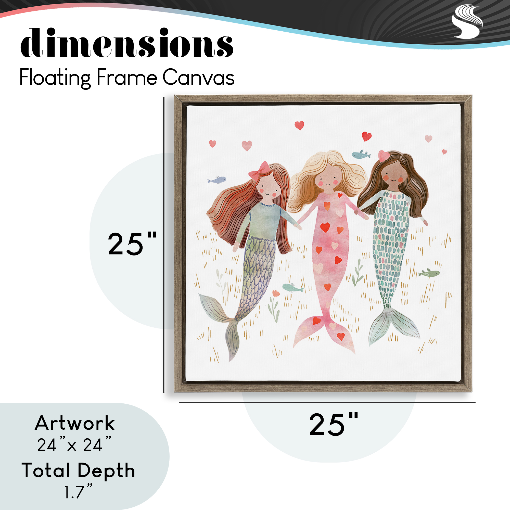 Trio of Mermaids Friendship Brown Framed Floater Canvas Wall Art, design by Leah Straatsma