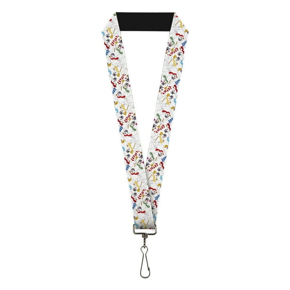 Warner Bros. Holiday Movies Lanyard, Frosty the Snowman Broom Poses Scattered White, Elastic