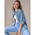 thumbnail image 3 of Unique Bargains Women's Denim Shirt Long Sleeve Jean Jackets Casual M Light Blue, 3 of 7