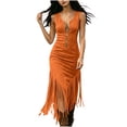 thumbnail image 2 of Asgosdo Women Dresses Summer Sleeveless Front Zipper Tassel Bodycon Slim Fit Trendy Vacation Maxi Dress, 2 of 5