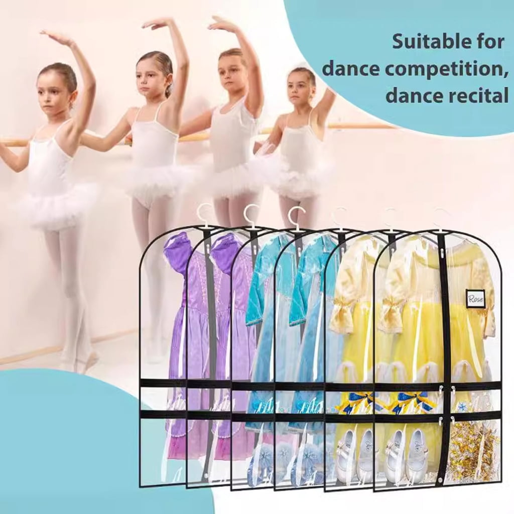 lanema PVC Dance Dress Bag Clear Garments Bag Dust Sleeves with 4Zipper Pocket Name Pocket for Dance Attire Hangings Clothes