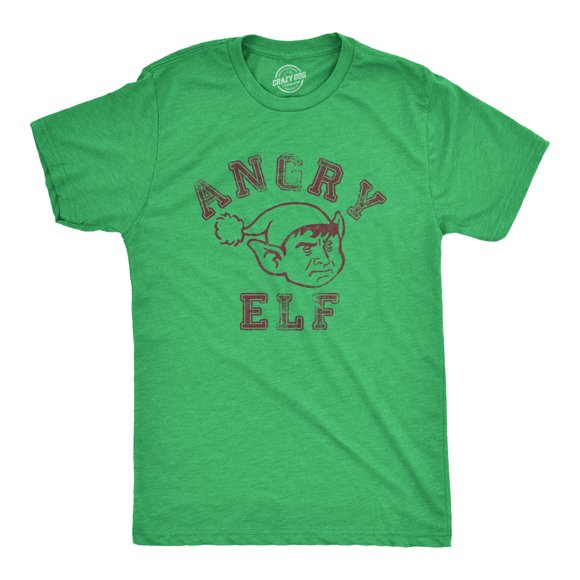 Mens Angry Elf T Shirt Funny Xmas Party Pissed Off Elves Santas Helpers Tee for Guys (Heather Green - ELF) - XL